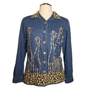 Dressbarn NWT Leopard Giraffe Embellished Cotton Button Up Top